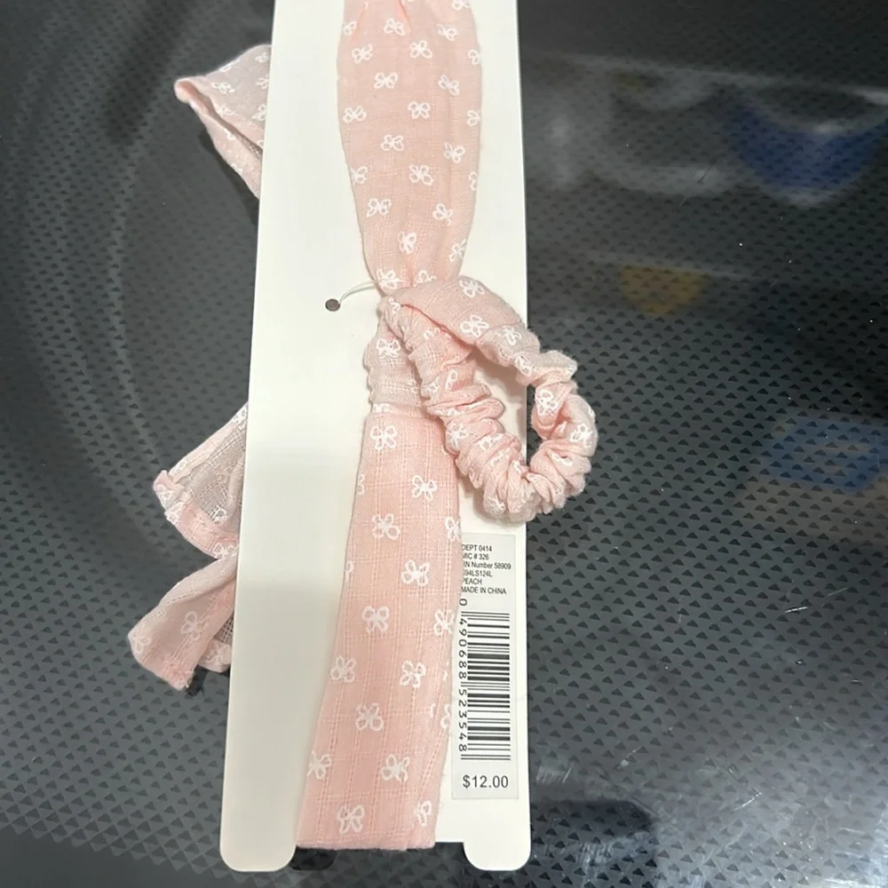Baby girls infant new nwt headband how peach pink flower light cotton